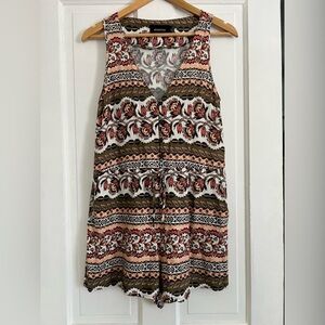 MinkPink Romper Size XS Floral Tribal Aztec Print V Neck Sleeveless Pockets